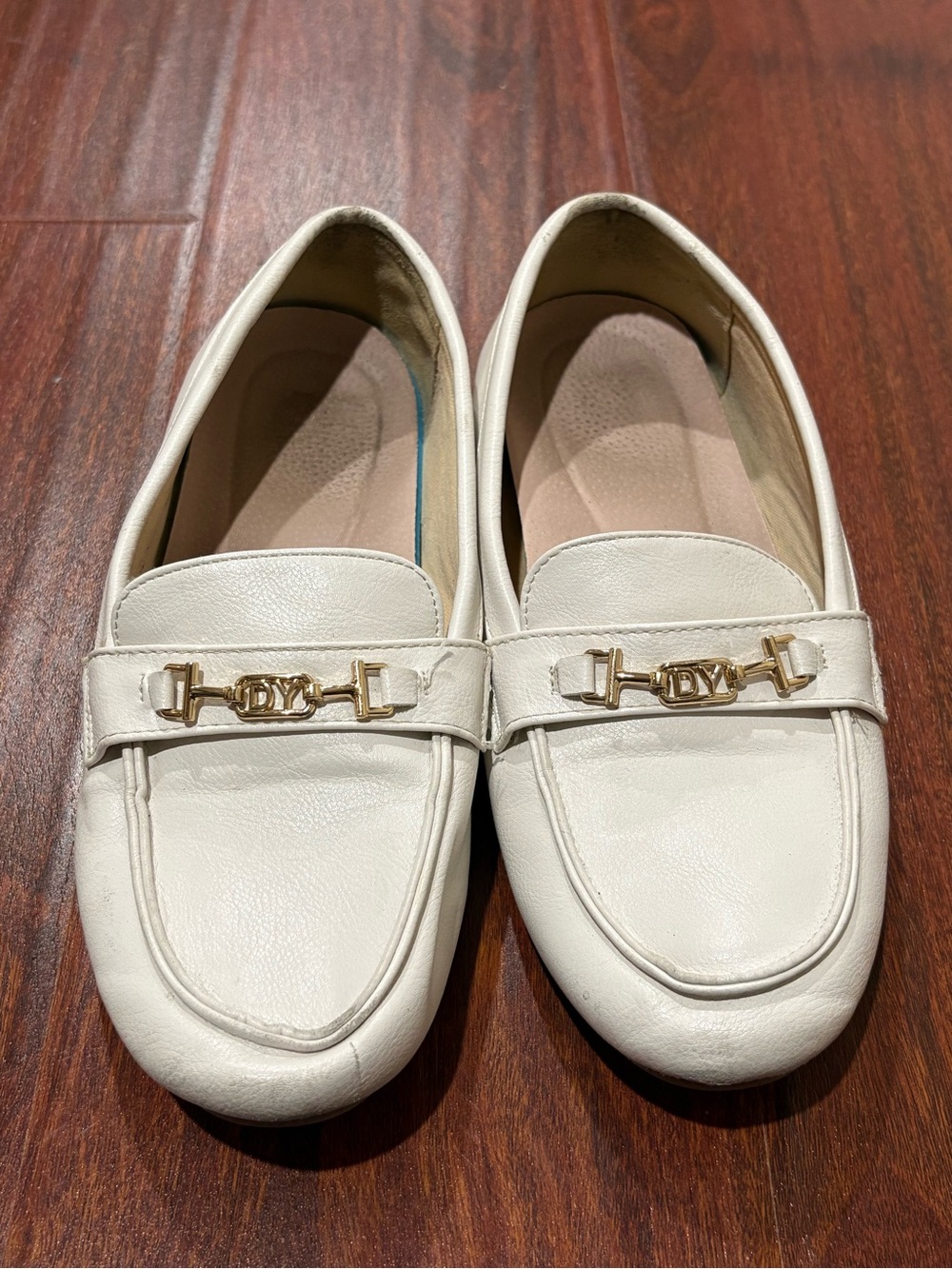 Women's White Leather Loafers with Gold Horsebit Accent